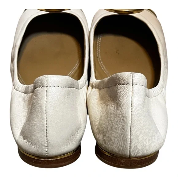 $258 Tory Burch Minnie Cap-Toe Ballet Flat Shoes 9 Cream gold - Picture 5 of 6